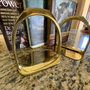 Solid BRASS Vintage Horse Stirrup bookends PAIR